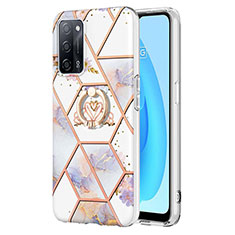 Funda Silicona Gel Goma Patron de Moda Carcasa con Anillo de dedo Soporte Y02B para Oppo A55 5G Gris