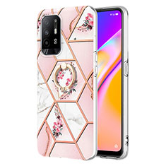 Funda Silicona Gel Goma Patron de Moda Carcasa con Anillo de dedo Soporte Y02B para Oppo A94 5G Rosa