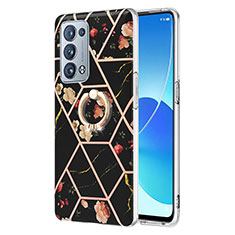 Funda Silicona Gel Goma Patron de Moda Carcasa con Anillo de dedo Soporte Y02B para Oppo Reno6 Pro+ Plus 5G Negro