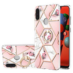 Funda Silicona Gel Goma Patron de Moda Carcasa con Anillo de dedo Soporte Y02B para Samsung Galaxy M11 Rosa