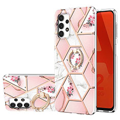 Funda Silicona Gel Goma Patron de Moda Carcasa con Anillo de dedo Soporte Y02B para Samsung Galaxy M32 5G Rosa