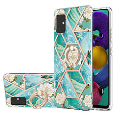 Funda Silicona Gel Goma Patron de Moda Carcasa con Anillo de dedo Soporte Y02B para Samsung Galaxy M40S Verde