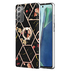 Funda Silicona Gel Goma Patron de Moda Carcasa con Anillo de dedo Soporte Y02B para Samsung Galaxy Note 20 5G Negro