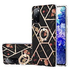 Funda Silicona Gel Goma Patron de Moda Carcasa con Anillo de dedo Soporte Y02B para Samsung Galaxy S20 FE (2022) 5G Negro