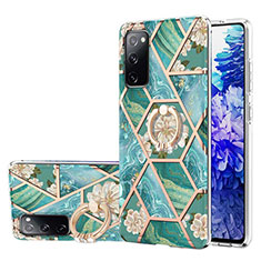 Funda Silicona Gel Goma Patron de Moda Carcasa con Anillo de dedo Soporte Y02B para Samsung Galaxy S20 Lite 5G Verde