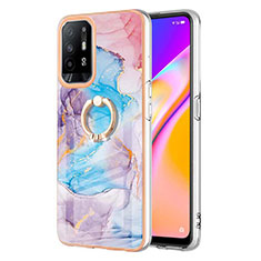 Funda Silicona Gel Goma Patron de Moda Carcasa con Anillo de dedo Soporte Y03B para Oppo A94 5G Azul