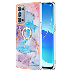 Funda Silicona Gel Goma Patron de Moda Carcasa con Anillo de dedo Soporte Y03B para Oppo Reno6 Pro+ Plus 5G Azul