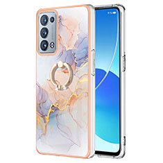 Funda Silicona Gel Goma Patron de Moda Carcasa con Anillo de dedo Soporte Y03B para Oppo Reno6 Pro+ Plus 5G Purpura Claro