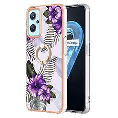 Funda Silicona Gel Goma Patron de Moda Carcasa con Anillo de dedo Soporte Y03B para Realme 9i 4G Morado