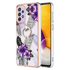 Funda Silicona Gel Goma Patron de Moda Carcasa con Anillo de dedo Soporte Y03B para Samsung Galaxy A73 5G Morado