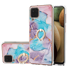 Funda Silicona Gel Goma Patron de Moda Carcasa con Anillo de dedo Soporte Y03B para Samsung Galaxy F12 Azul