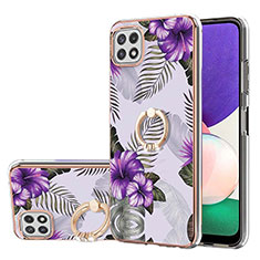 Funda Silicona Gel Goma Patron de Moda Carcasa con Anillo de dedo Soporte Y03B para Samsung Galaxy F42 5G Morado