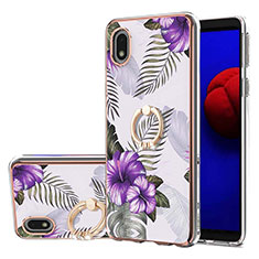 Funda Silicona Gel Goma Patron de Moda Carcasa con Anillo de dedo Soporte Y03B para Samsung Galaxy M01 Core Morado