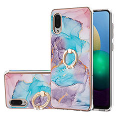 Funda Silicona Gel Goma Patron de Moda Carcasa con Anillo de dedo Soporte Y03B para Samsung Galaxy M02 Azul