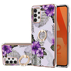 Funda Silicona Gel Goma Patron de Moda Carcasa con Anillo de dedo Soporte Y03B para Samsung Galaxy M32 5G Morado