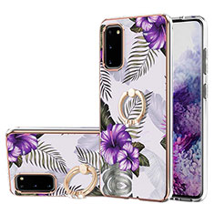 Funda Silicona Gel Goma Patron de Moda Carcasa con Anillo de dedo Soporte Y03B para Samsung Galaxy S20 5G Morado