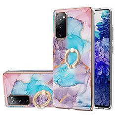 Funda Silicona Gel Goma Patron de Moda Carcasa con Anillo de dedo Soporte Y03B para Samsung Galaxy S20 FE (2022) 5G Azul