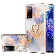 Funda Silicona Gel Goma Patron de Moda Carcasa con Anillo de dedo Soporte Y03B para Samsung Galaxy S20 FE (2022) 5G Purpura Claro