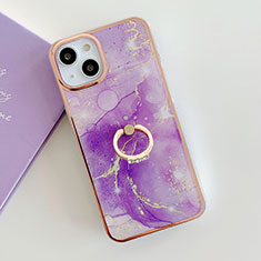 Funda Silicona Gel Goma Patron de Moda Carcasa con Anillo de dedo Soporte Y05B para Apple iPhone 13 Morado