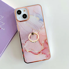 Funda Silicona Gel Goma Patron de Moda Carcasa con Anillo de dedo Soporte Y05B para Apple iPhone 13 Rosa