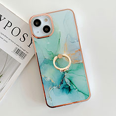 Funda Silicona Gel Goma Patron de Moda Carcasa con Anillo de dedo Soporte Y05B para Apple iPhone 14 Plus Verde