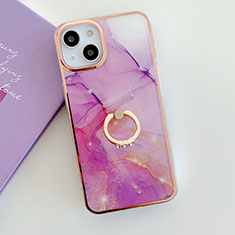 Funda Silicona Gel Goma Patron de Moda Carcasa con Anillo de dedo Soporte Y05B para Apple iPhone 15 Plus Purpura Claro