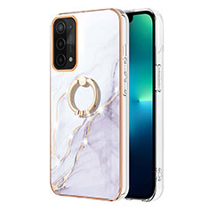 Funda Silicona Gel Goma Patron de Moda Carcasa con Anillo de dedo Soporte Y05B para OnePlus Nord N200 5G Blanco