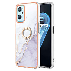 Funda Silicona Gel Goma Patron de Moda Carcasa con Anillo de dedo Soporte Y05B para Oppo A96 4G Blanco