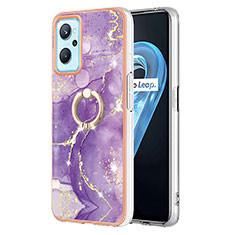 Funda Silicona Gel Goma Patron de Moda Carcasa con Anillo de dedo Soporte Y05B para Oppo A96 4G Morado