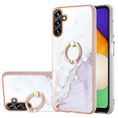 Funda Silicona Gel Goma Patron de Moda Carcasa con Anillo de dedo Soporte Y05B para Samsung Galaxy A04s Blanco