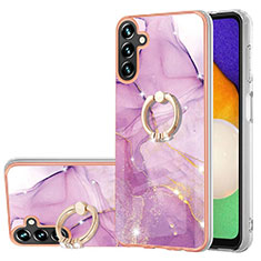 Funda Silicona Gel Goma Patron de Moda Carcasa con Anillo de dedo Soporte Y05B para Samsung Galaxy A04s Purpura Claro