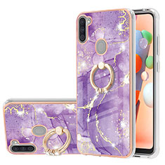 Funda Silicona Gel Goma Patron de Moda Carcasa con Anillo de dedo Soporte Y05B para Samsung Galaxy A11 Morado