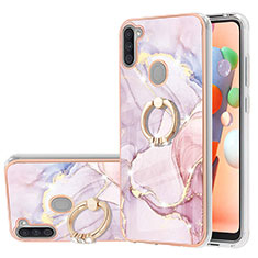 Funda Silicona Gel Goma Patron de Moda Carcasa con Anillo de dedo Soporte Y05B para Samsung Galaxy A11 Rosa