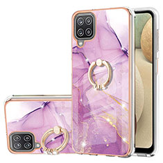 Funda Silicona Gel Goma Patron de Moda Carcasa con Anillo de dedo Soporte Y05B para Samsung Galaxy A12 Nacho Purpura Claro