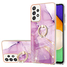 Funda Silicona Gel Goma Patron de Moda Carcasa con Anillo de dedo Soporte Y05B para Samsung Galaxy A52 5G Purpura Claro