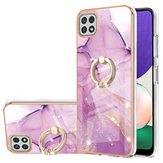 Funda Silicona Gel Goma Patron de Moda Carcasa con Anillo de dedo Soporte Y05B para Samsung Galaxy F42 5G Purpura Claro