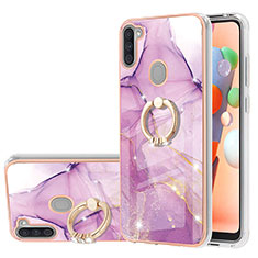 Funda Silicona Gel Goma Patron de Moda Carcasa con Anillo de dedo Soporte Y05B para Samsung Galaxy M11 Purpura Claro