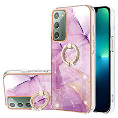 Funda Silicona Gel Goma Patron de Moda Carcasa con Anillo de dedo Soporte Y05B para Samsung Galaxy Note 20 5G Purpura Claro