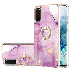 Funda Silicona Gel Goma Patron de Moda Carcasa con Anillo de dedo Soporte Y05B para Samsung Galaxy S20 5G Purpura Claro