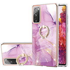 Funda Silicona Gel Goma Patron de Moda Carcasa con Anillo de dedo Soporte Y05B para Samsung Galaxy S20 FE (2022) 5G Purpura Claro