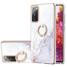 Funda Silicona Gel Goma Patron de Moda Carcasa con Anillo de dedo Soporte Y05B para Samsung Galaxy S20 FE 5G Blanco