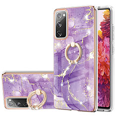 Funda Silicona Gel Goma Patron de Moda Carcasa con Anillo de dedo Soporte Y05B para Samsung Galaxy S20 FE 5G Morado