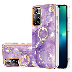 Funda Silicona Gel Goma Patron de Moda Carcasa con Anillo de dedo Soporte Y05B para Xiaomi Poco M4 Pro 5G Morado