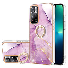 Funda Silicona Gel Goma Patron de Moda Carcasa con Anillo de dedo Soporte Y05B para Xiaomi Poco M4 Pro 5G Purpura Claro