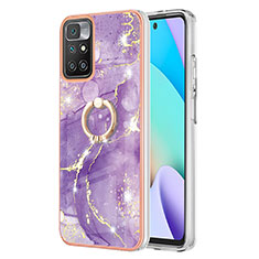 Funda Silicona Gel Goma Patron de Moda Carcasa con Anillo de dedo Soporte Y05B para Xiaomi Redmi 10 4G Morado