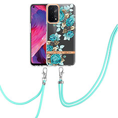 Funda Silicona Gel Goma Patron de Moda Carcasa con Anillo de dedo Soporte Y06B para OnePlus Nord N200 5G Cian