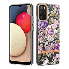 Funda Silicona Gel Goma Patron de Moda Carcasa con Anillo de dedo Soporte Y06B para Samsung Galaxy A02s Purpura Claro