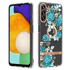 Funda Silicona Gel Goma Patron de Moda Carcasa con Anillo de dedo Soporte Y06B para Samsung Galaxy A04s Cian