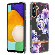 Funda Silicona Gel Goma Patron de Moda Carcasa con Anillo de dedo Soporte Y06B para Samsung Galaxy A04s Morado