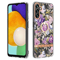 Funda Silicona Gel Goma Patron de Moda Carcasa con Anillo de dedo Soporte Y06B para Samsung Galaxy A04s Purpura Claro